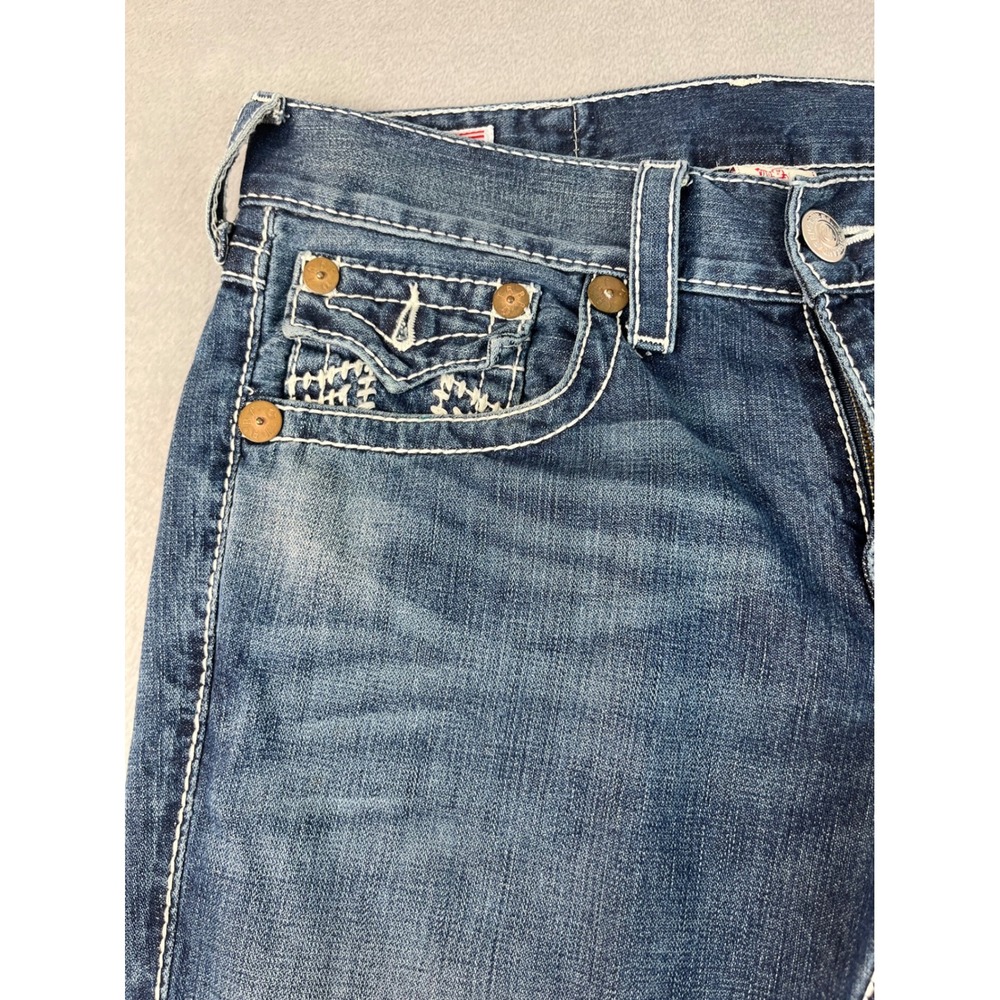 True Religion Ricky Big T Jeans Mens 33 Blue Excellent Straight Leg Big Stitch - Picture 3 of 13